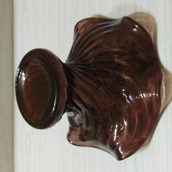 Vintage Amethyst/Purple Moser Rolled Petal Edge Gold Trim With Painted Plowers - Picture 4 of 4